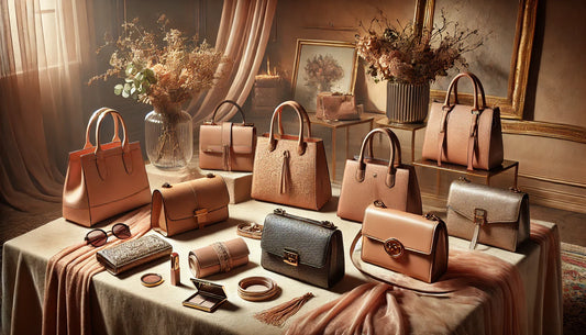 A photo of a table in a classic style villa with multiple bags on display.